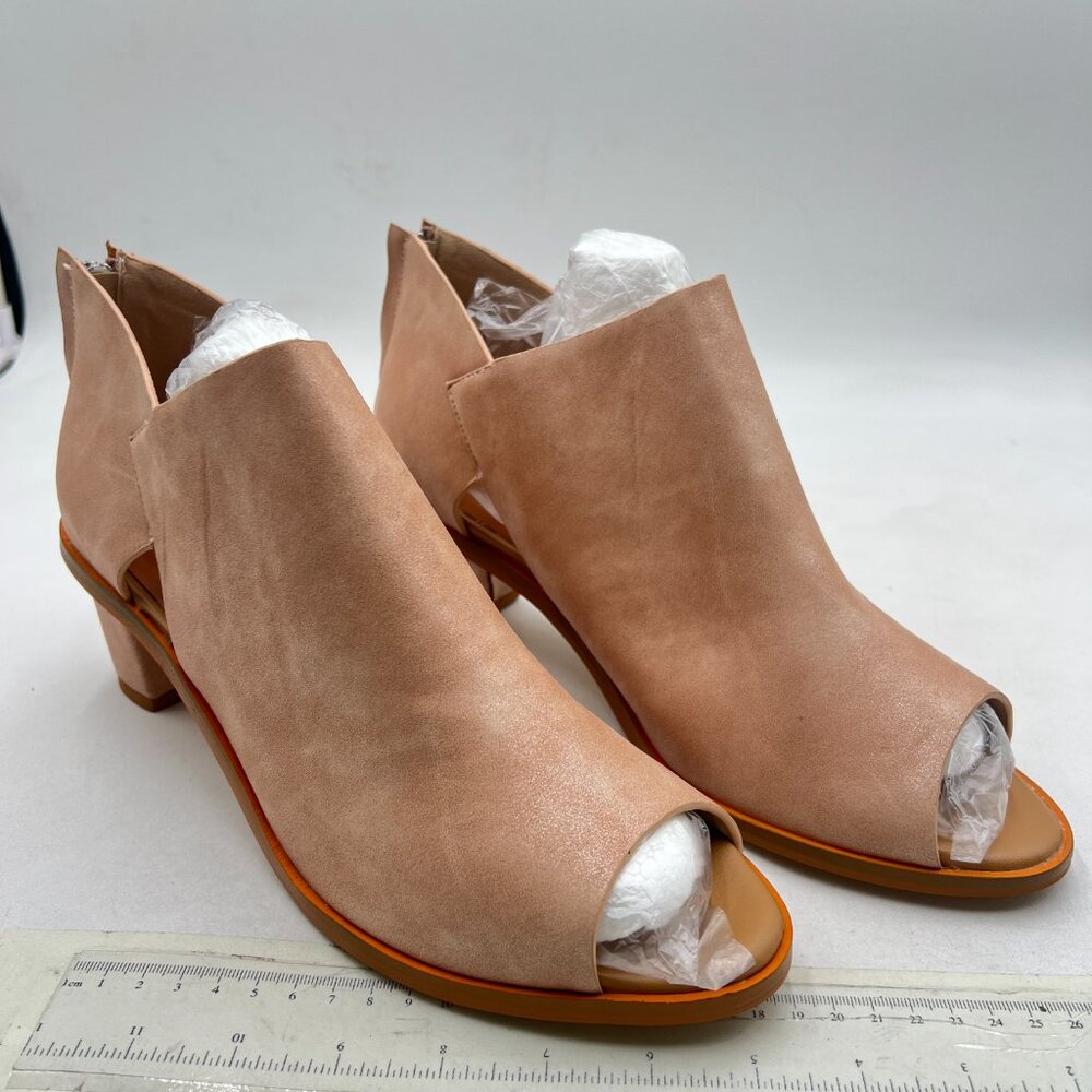 Ydn Apricot Peep Toe Booties Low Block Heels Back… - image 4